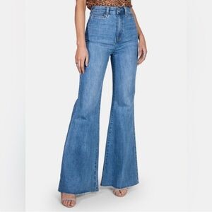 Neon Blonde Kiki Sky High Rise Penny Lane Blue Flare Jeans Size 27 NWT Boho